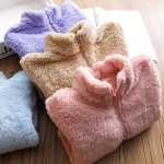 Winter coral fleece super soft keep warm solid color round neck baby girl coat
