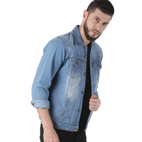 Winter Washed Mens Denim Jacket Premium Quality Cheap Price Customized Design Stylish Turn Down Collar Button Covered  Jacket