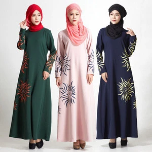 women stunning hemp muslim dress hot sell women flower abaya kaftan islamic clothing
