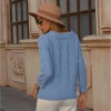 Womens Long Sleeve Soft Boat Neck Knitted Ribbed Cable Pullover Sweater
