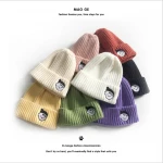 Women's autumn and winter woolen hats solid color winter women's woolen hats warm crimped all-match  knitted winter hat