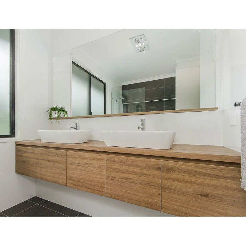 Wood Veneer Door Wooden Color Bathroom Vanity Cabinet with Sinks