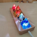 Wooden Display Base Wooden rectangular LED light Display Base Pyramid crystal warm light open art