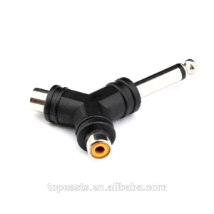 Y type 6.35MM MONO Plug to Dual RCA Jack Audio Adaptor and Connector 6.35mm microphone connector