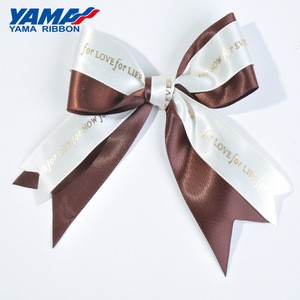 Yama factory customized adjustable pre-tied/made gift wrap printed grosgrain satin ribbon bows with loops