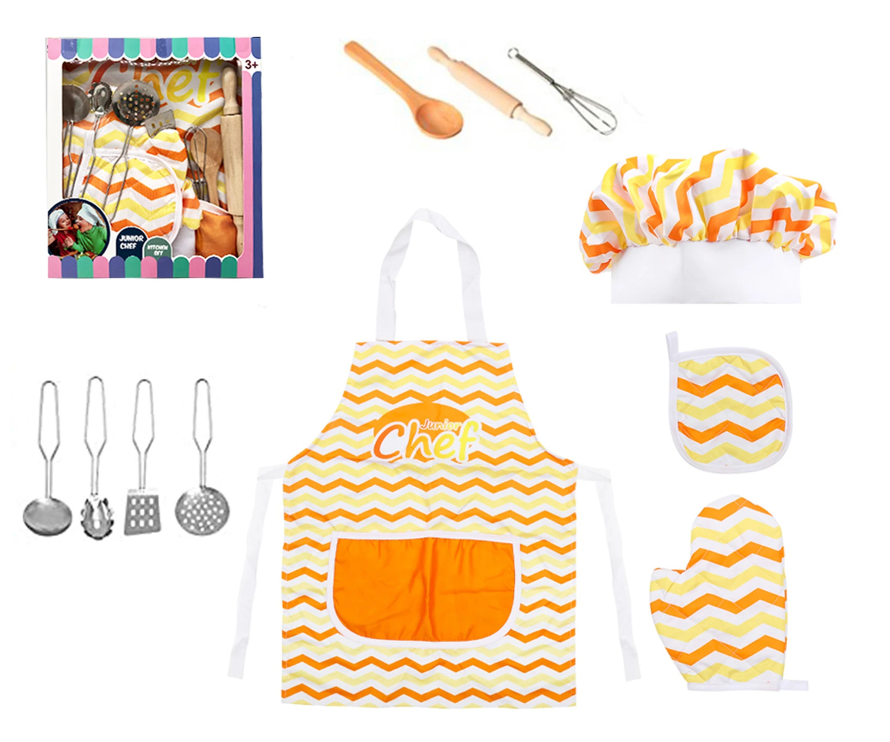 YINGNISI high quality 11-piece apron set role play kids apron and chef hat set