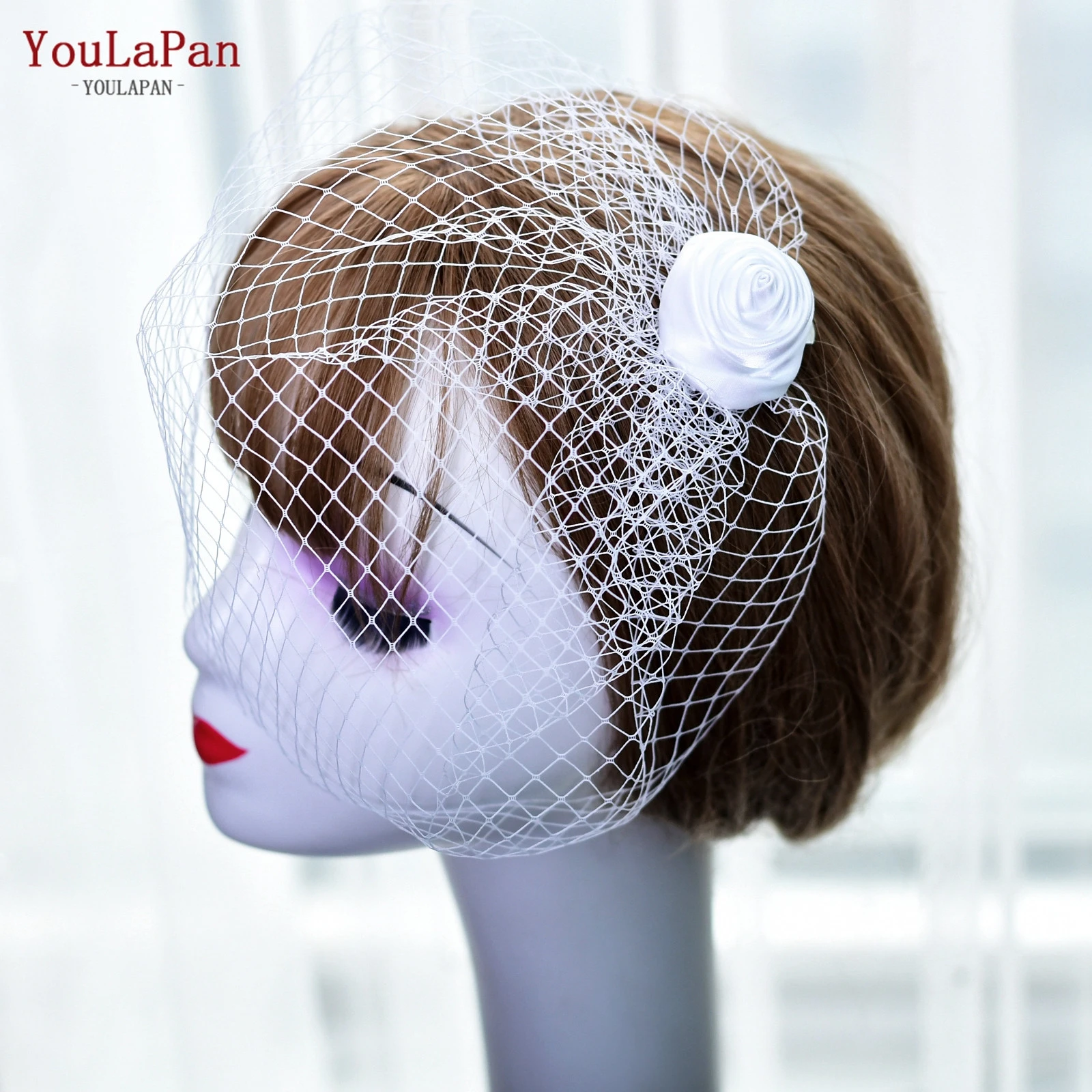 YouLaPan VA02 Gauze white ribbon flower decoration veil for wedding girl&#x27;s Anniversaries gift  headpiece wedding veils hat