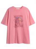 Original Sheep Print Short Sleeve T-Shirt for Summer 2021 A loose pink blouse
