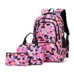 3Pcs Geometric Printed Durable School Backpack and Lunch Bag Set Color School Bag for Girls Daily Backpack