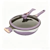 32cm Titanium Gold Whale Micro-Pressure Wok, Hibiscus Purple & Light Crimson Pink With Lid & Steaming Rack