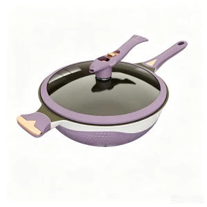 32cm Titanium Gold Whale Micro-Pressure Wok, Hibiscus Purple & Light Crimson Pink With Lid & Steaming Rack
