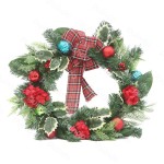 Puindo Artificial Christmas Decor Wreath with Flower, Balls, Bow and Berries K3