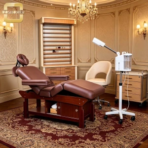 Wholesale Commercial Wood Frame Massage Bed Wear-resistant PU Cushion Storage Compartment Adjustable Salon Furniture Fo