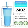 Reusable Plastic Color Changing Cup With Lid & Straw