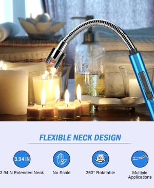 Goose Neck Electric Candle Lighter with Rechargeable Battery Sapphire Blue