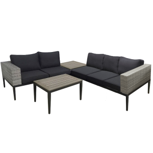 L shape Sectional garden furniture rattan dining set  with wood tops for patio poolside terrance