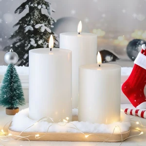 Wholesale 3pcs White Flameless Pillar Candles with Remote Control