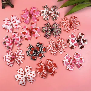 3'' valentine day pinwheel hair clip girls cute red heart hair clip kids hair accessories