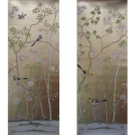 Chinoiserie Hand Painted Wallpaper On Gold Foil Metallic For Home Hotel