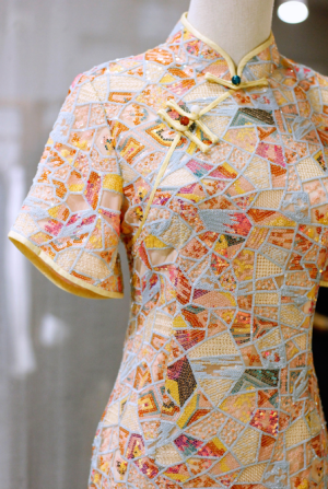 Multicolored Silk Cotton Handmade Beaded Jewelry Slanted Lapel Qipao Dress