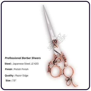 Dragon Handle Barber Scissors 7.5"– Razor Edge J2 Steel Shears | Adjustable Flower Screw | OEM Salon Supplier