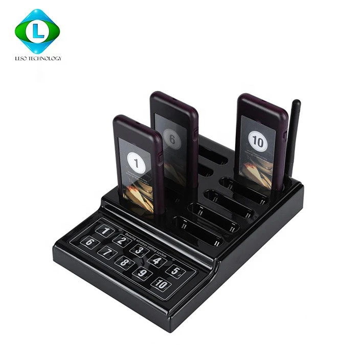 10 battery charging slots Wireless Pager System 3 Reminder Modes Restaurant Queuing Calling System 10 Pager 100-240V