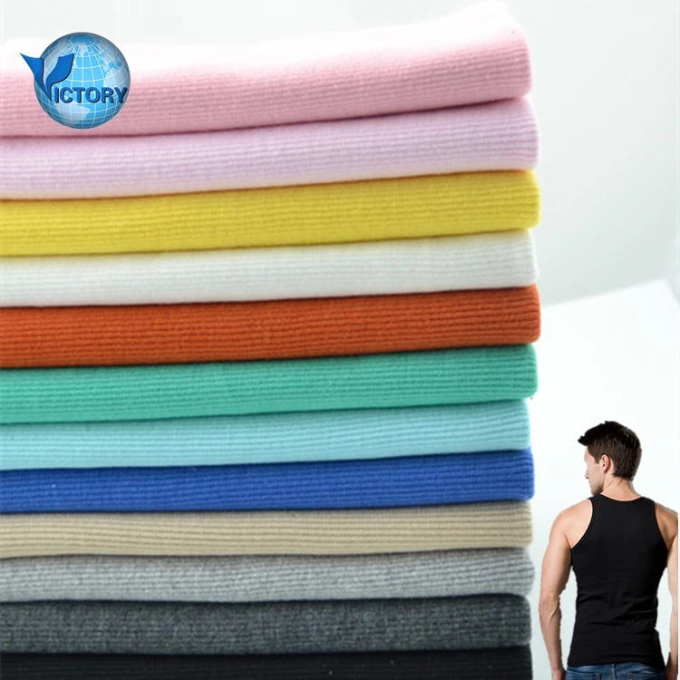 100 Organic Cotton Polyester Stretch Lycra Collar Stripe Tubular Ottoman Baby 1x1 2x2 Rib Knit Fabric for Clothes T-Shirts