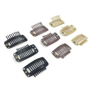 100 Pieces Stainless Steel 9 Teeth Snap Comb Wig Hair Extension Clip in Human Hair