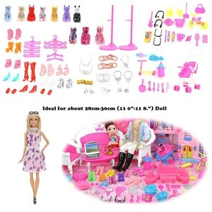 106PCS Puzzle girl boy play house toy Doll Accessories Children House Toys BABY CLOTH Dress Clothes For Barbie Doll