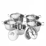 12pcs wholesale non stick soup stock steam cooking pot stainless steel cookware sets casserole set with lid