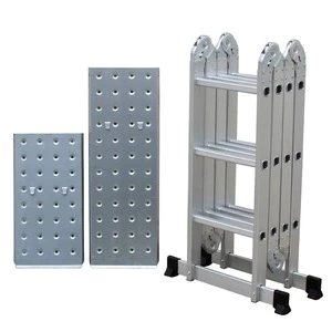 15.4 FT Extendable Aluminum Folding Ladder Aluminum Ladder Tree Stand with Safety Locking Hinges 4 Folds 16 Rungs