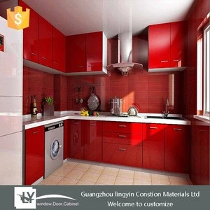2015 high gloss red lacquer kitchen cabinets design with complete set appliance