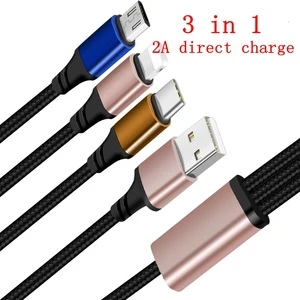 2018 HG Phone Accessories Mobile Magnetic Usb Data Cable Colorful Micro Braided Usb Cable 3 In 1 Charger Cable