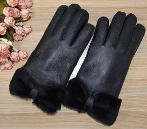 2018 New shell sheepskin leather glove, full finger fur gloves Made in China fur winter gloves