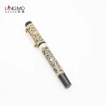 2020 Hot selling modern stationery luxury gold pattern rollerball pen metal roller pen