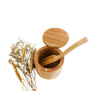 2020 New Design Customized  Logo Salt &amp; Spice Container  Wooden Tea Spoon Seasoning Jar
