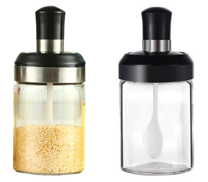 2020 New Product Unique Square Good Sealing Glass Spice Jar Container With Spoon Set