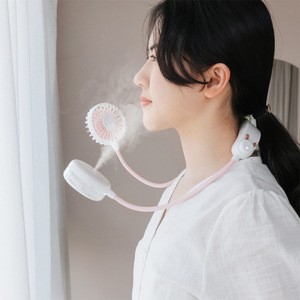 2020 Sports air water portable usb rechargeable wearable mini neck fans travel Humidifier hanging neck fan