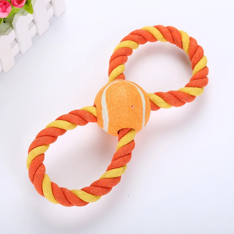 2021 New Pet Dog 8 shape Cotton Rope Toy Tennis Ball Interactive Pet Training Chew Toys