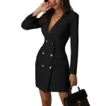 2021 New Style V Neck Double Breasted Button Down Clothes Long Coats Long Sleeve Sexy Women Blazer Dress