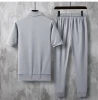 2021 Summer Clothes Men Casual Cotton Short Sleeve Shirt and pants 2 Pcs Set Men Outfits Cotton Fabric Casual Tracksuit Slim