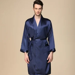 24 Year Pajamas Factory Customize EU Size Hotel Mens silk nightgown spring thin long sleeved pajamas Plus size bath robe