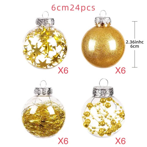 YYCRAFT Shatterproof Clear Plastic Christmas Ball Ornaments 6CM Xmas Balls Baubles Set With Stuffed Delicate Decorations (24 Pcs, Brown