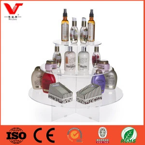 3 Tier Round Riser acrylic cosmetic display stand with shelves