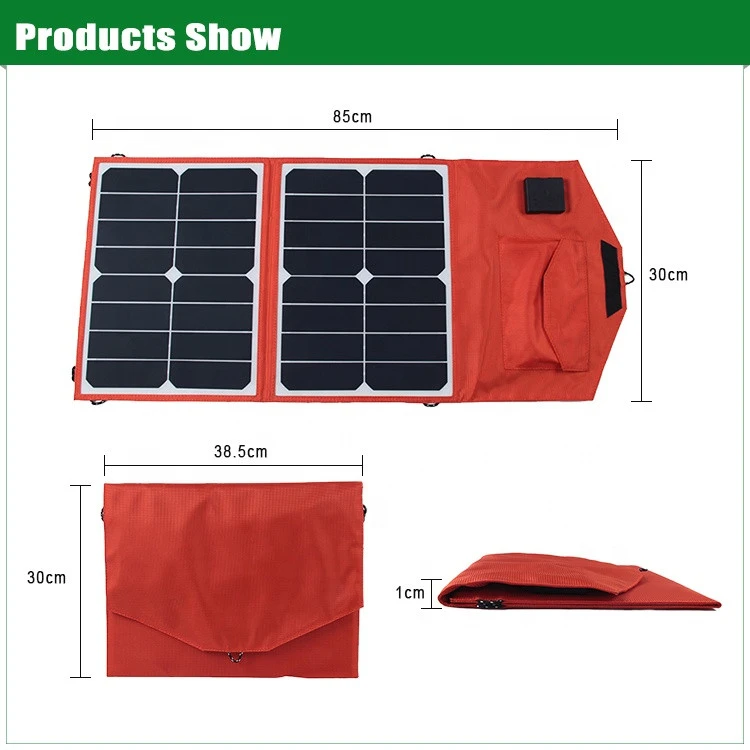 30W portable folding solar panel charger with dual voltage controller for battery and phone