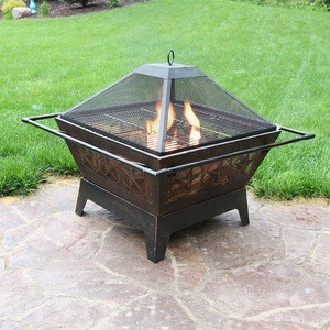 32inch Outdoor Wood Burning Squrae Fire Pit with Spark Screen