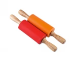 4 Pack 9 Inch Wooden Handle Baking Rolling Pin Non-Stick Silicone Roller Pins for Children Kids