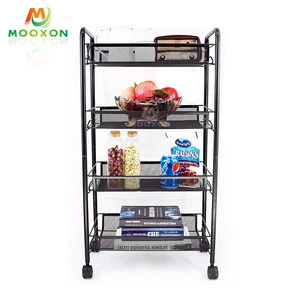 4 Tier Basket Storage Rack Rolling Organizer Shelves Home Bathroom Office Kitchen Trolley Cart