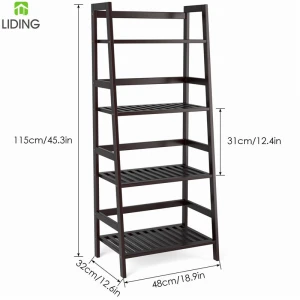 4-Tier Ladder Shelf, Bamboo Bookshelf and Plant Stand