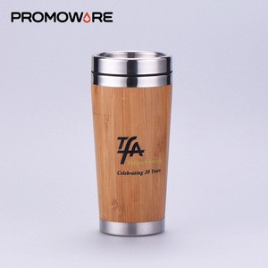 450ml Eco Friendly Bamboo Water Drinking Coffee Cup 16oz Travel Stainless Steel 100% Natural Bamboo Coffee Cup with Bamboo Shell